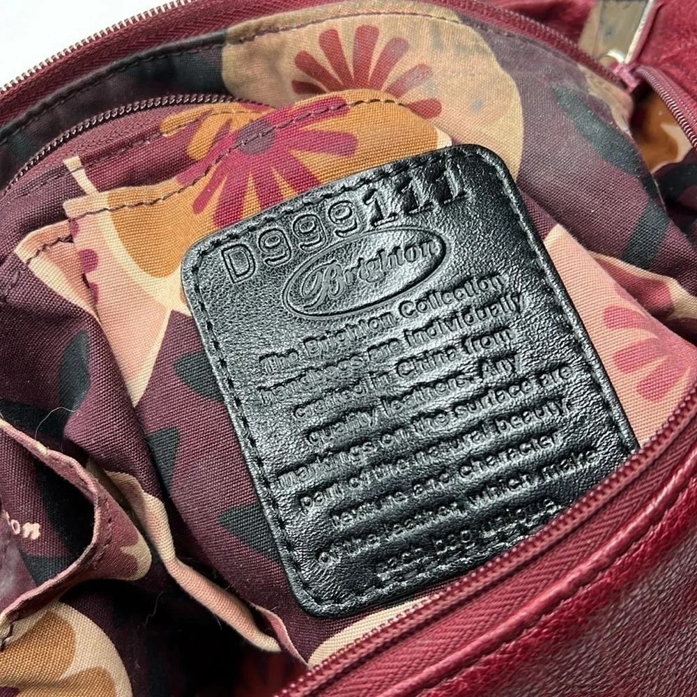 Brighton Burgundy Red Leather Hobo Zipper Shoulder Bag - Picture 10 of 11